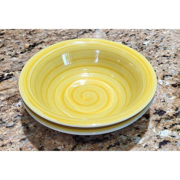 Phillip & Richard Swirl Yellow Bowls 7" Hand Painted (Set Of 2) - Picture 1 of 15